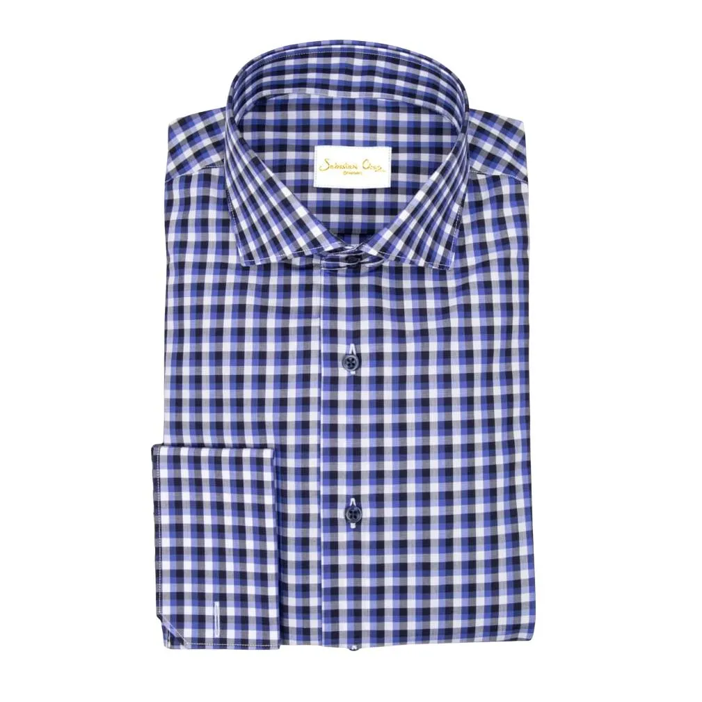 Navy Sapphire Gingham Dress Shirt sold by Sebastian Cruz Couture product image thumbnail 2