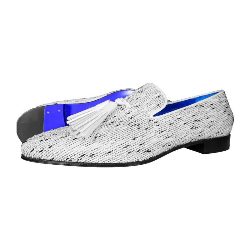 White Tweed Legare Tassel Loafer sold by Sebastian Cruz Couture