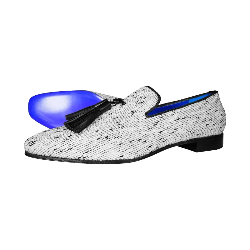 White Tweed Legare Tassel Loafer sold by Sebastian Cruz Couture