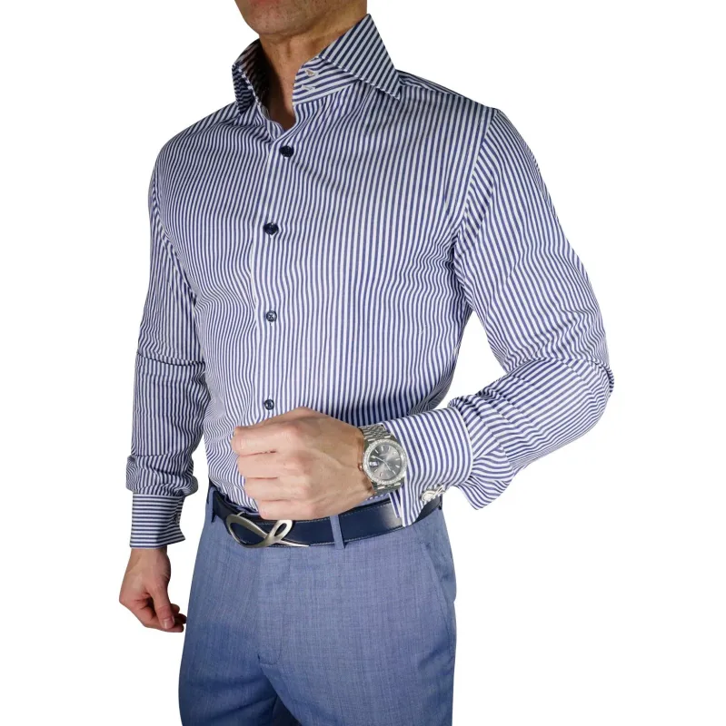 Navy Awning Poplin Dress Shirt sold by Sebastian Cruz Couture