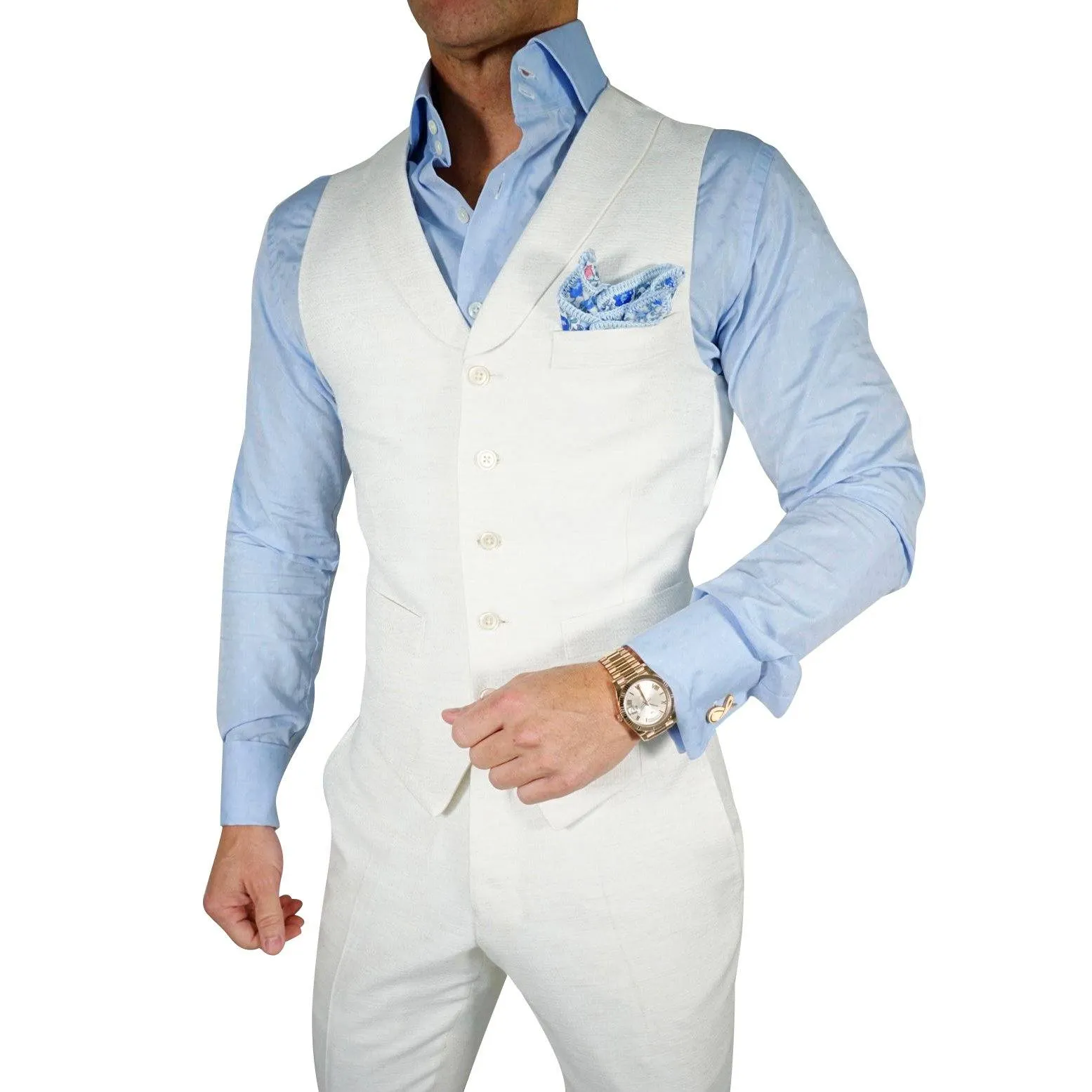 Latte Lino Tweed Ciottoli Waistcoat sold by Sebastian Cruz Couture
