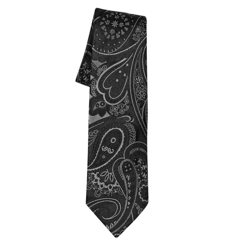 Venetian Paisley Tie in Black Argento Luxury Necktie sold by Sebastian Cruz Couture