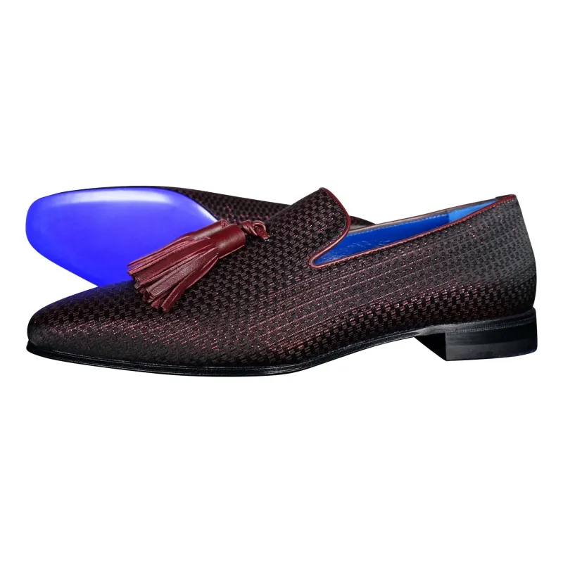 Burgundy Diamante Tassel Loafer made by Sebastian Cruz Couture