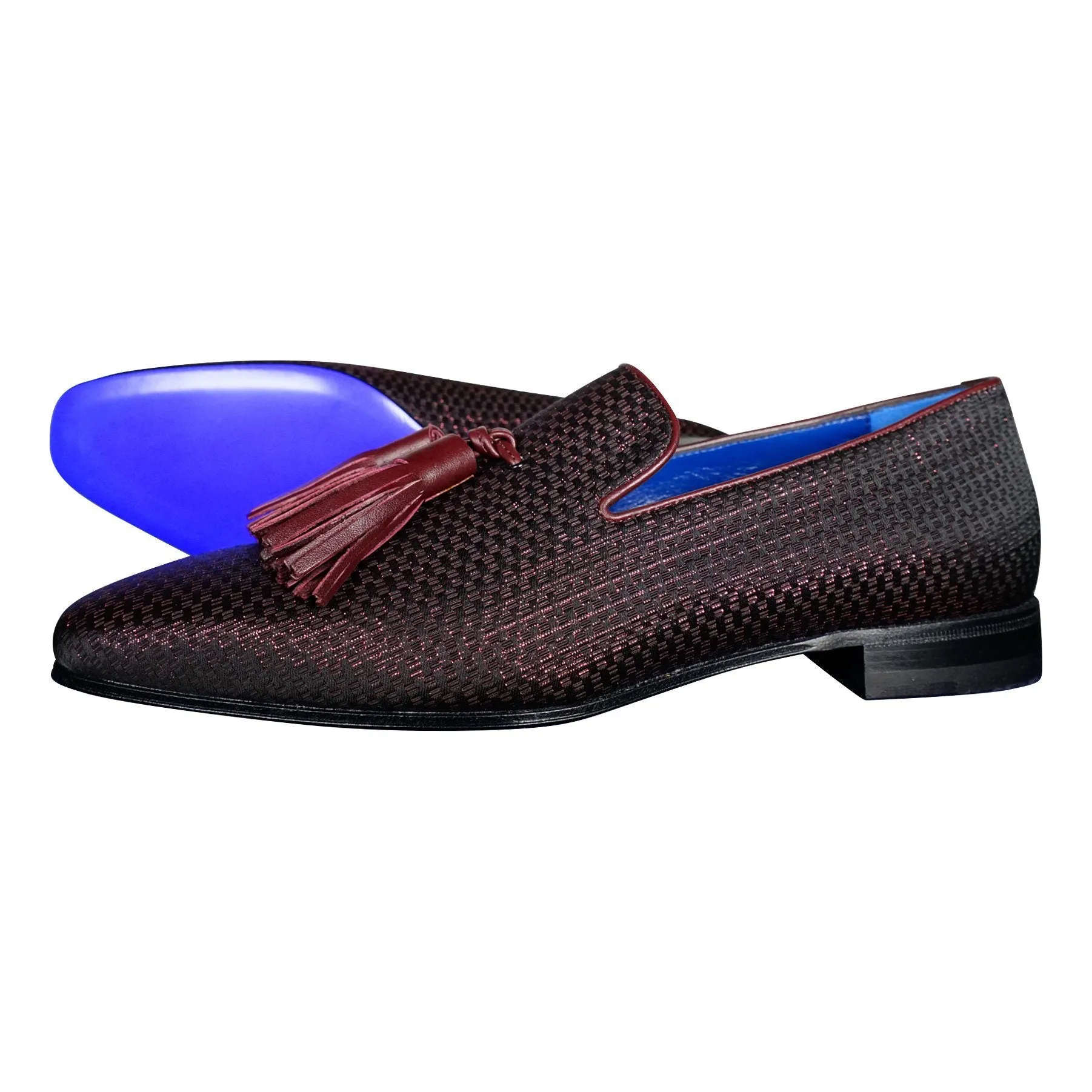 Burgundy Diamante Tassel Loafer sold by Sebastian Cruz Couture