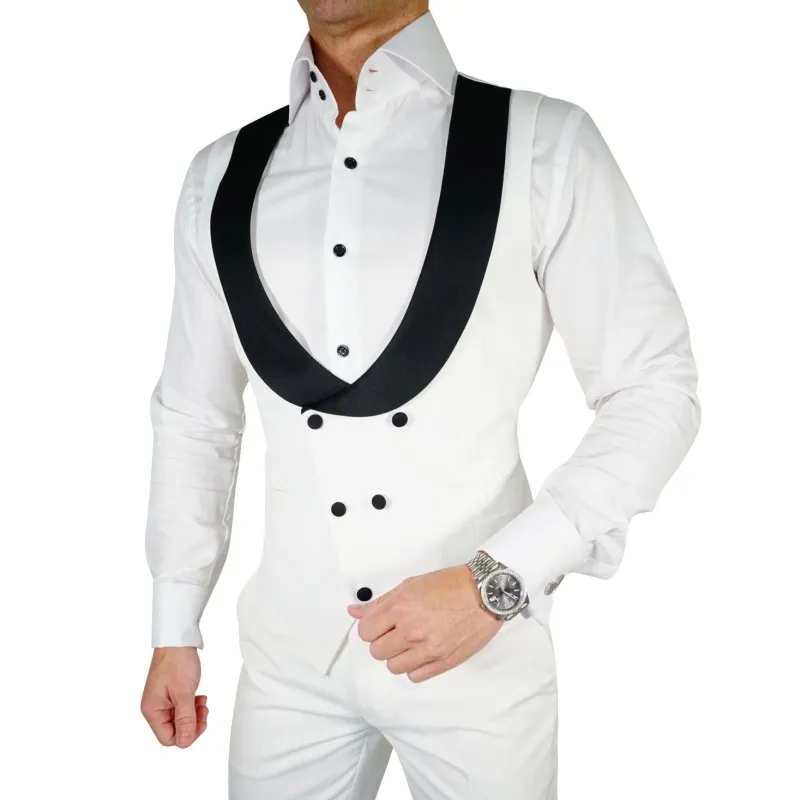 White & Black Double Breasted Waistcoat sold by Sebastian Cruz Couture