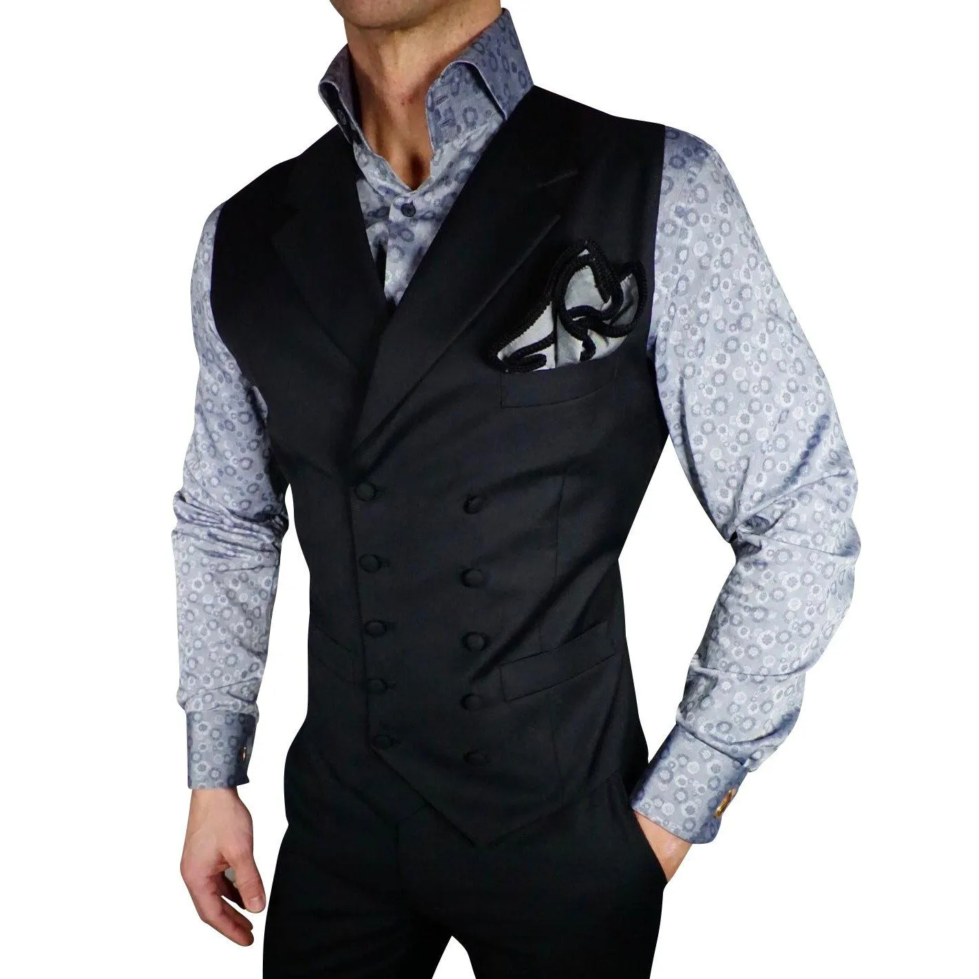 S by Sebastian Black Gemelli Waistcoat sold by Sebastian Cruz Couture