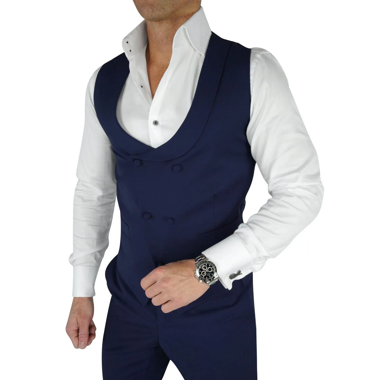 Navy Blue Double Breasted Waistcoat sold by Sebastian Cruz Couture