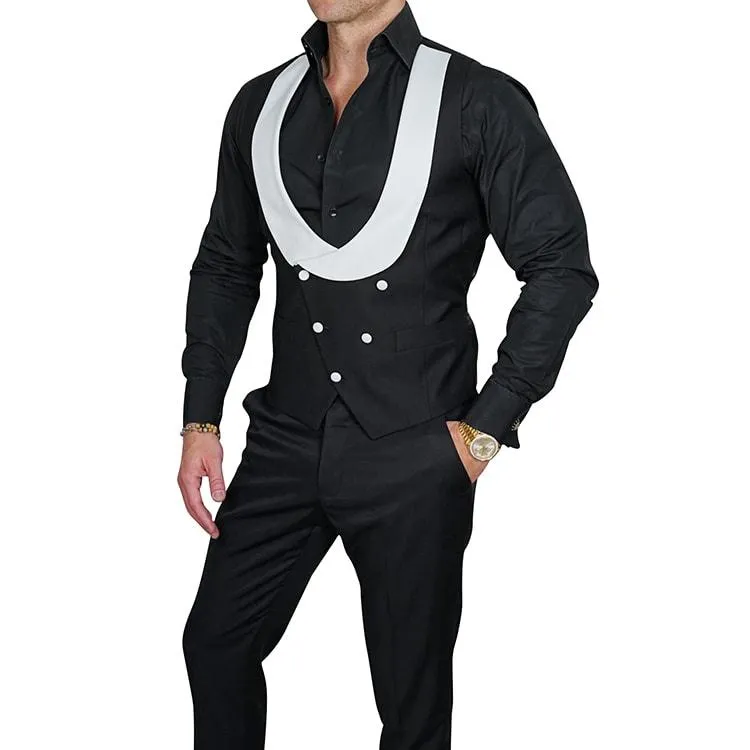 Black & White Double Breasted Waistcoat sold by Sebastian Cruz Couture