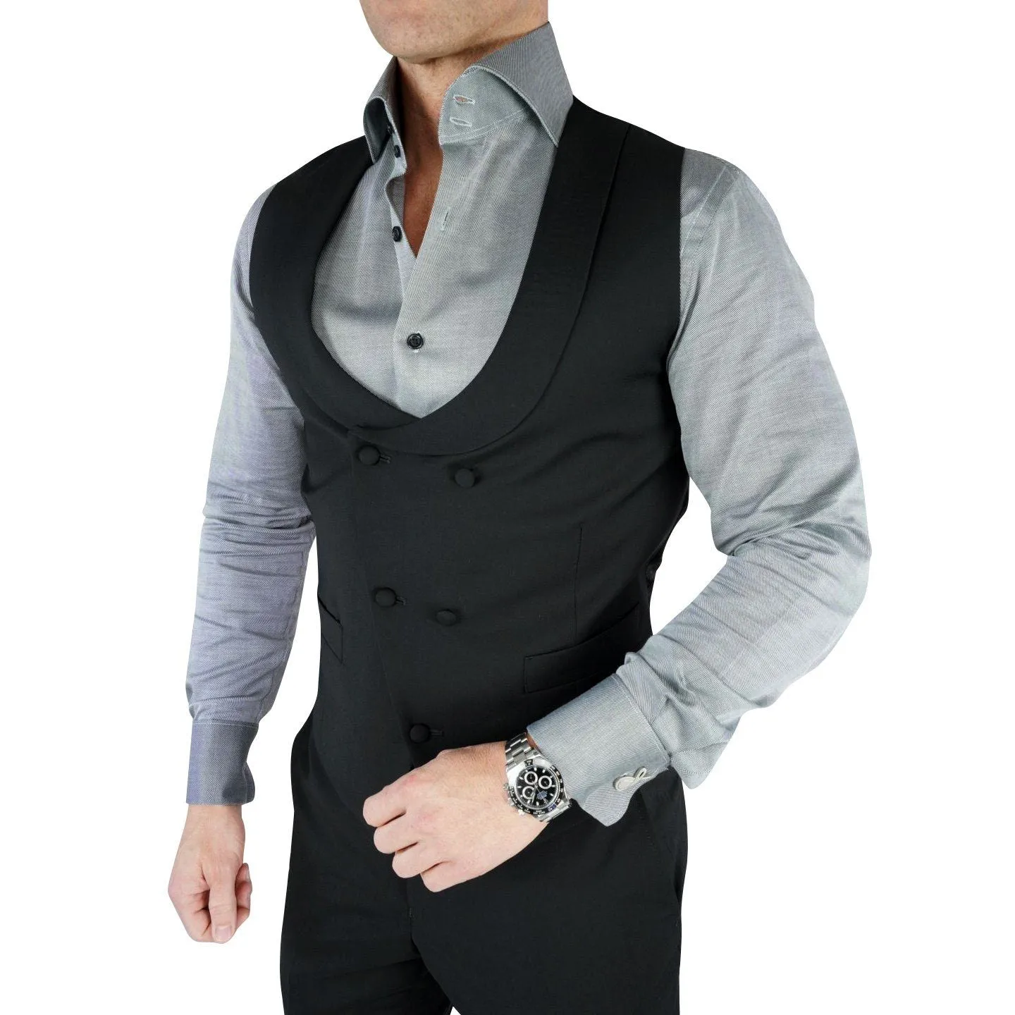 Black Double Breasted Waistcoat sold by Sebastian Cruz Couture