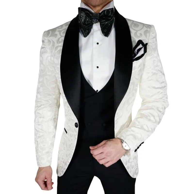 Vanilla & Black Paisley Dinner Jacket sold by Sebastian Cruz Couture