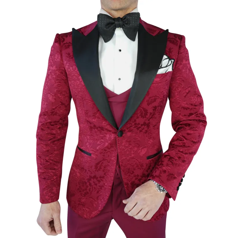 Burgundy & Black Fiore Jacket sold by Sebastian Cruz Couture