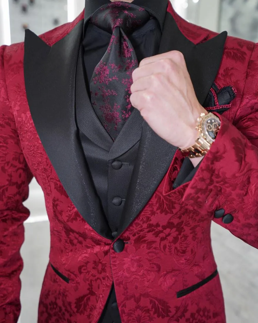 Burgundy & Black Fiore Jacket sold by Sebastian Cruz Couture product image thumbnail 2