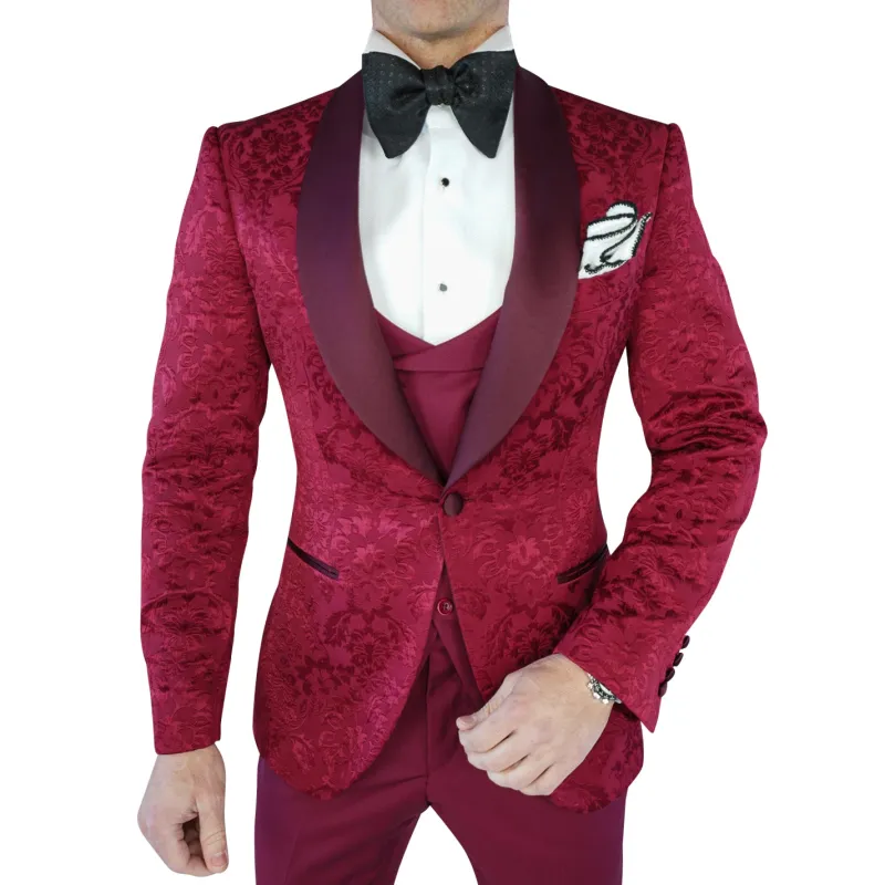 Burgundy Fiore Dinner Jacket sold by Sebastian Cruz Couture