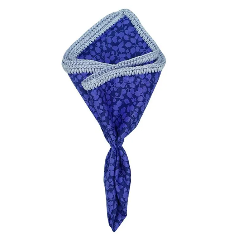 Floral Melanzana with Lilac Blue Signature Border sold by Sebastian Cruz Couture