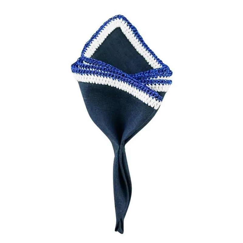 Navy Scuro with White and Blue Flake Signature Border sold by Sebastian Cruz Couture