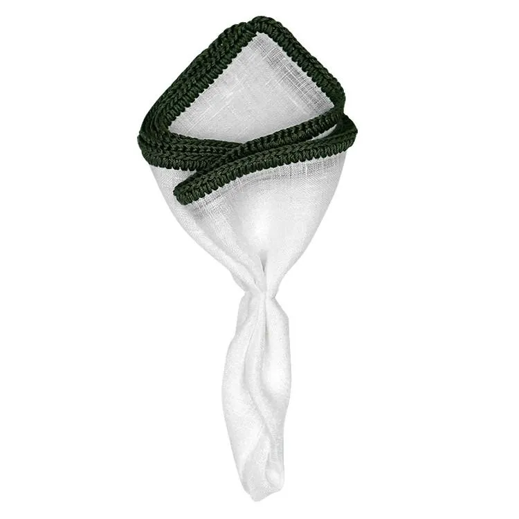 White Nieve with Hunter Green Signature Borders sold by Sebastian Cruz Couture