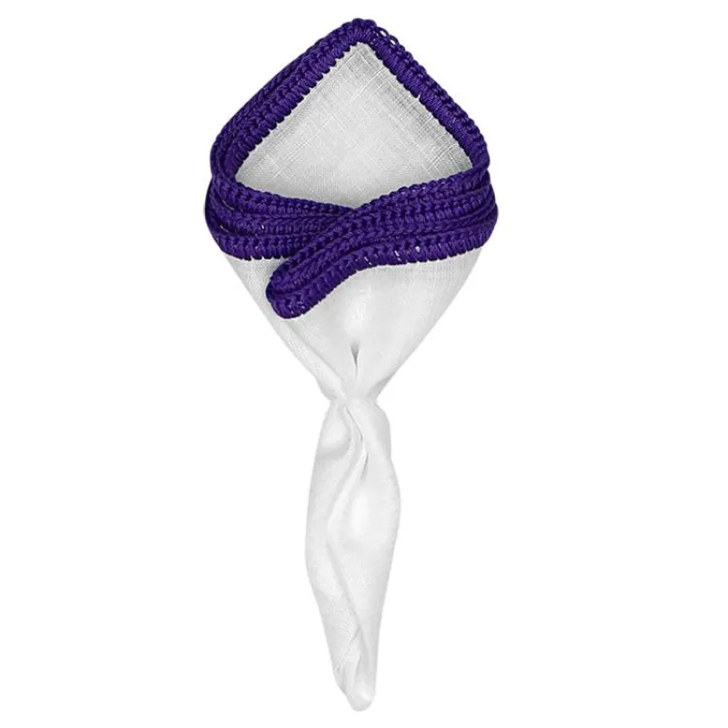 White Nieve with Purple Signature Borders sold by Sebastian Cruz Couture