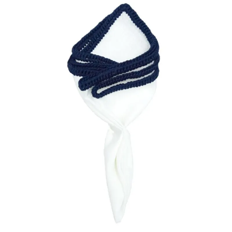 White Nieve with Blue Signature Borders sold by Sebastian Cruz Couture