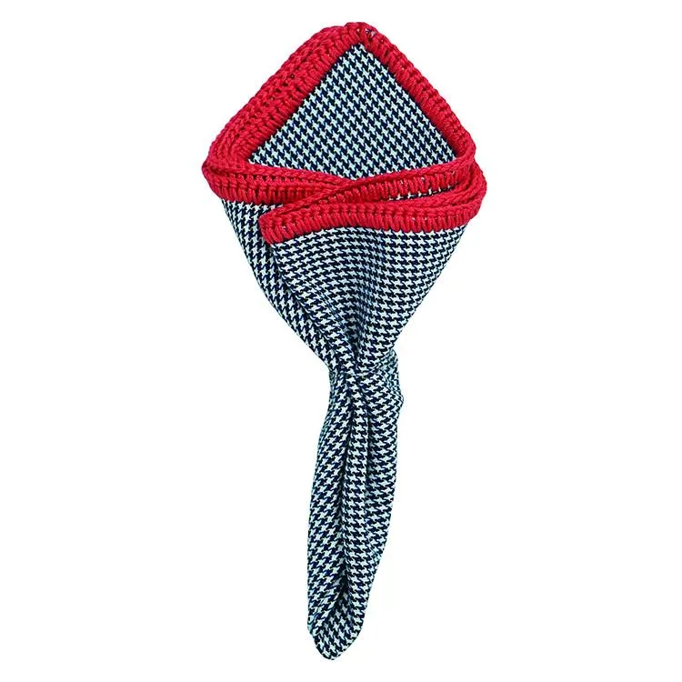 Houndstooth Mezzanotte with Red Signature Border sold by Sebastian Cruz Couture