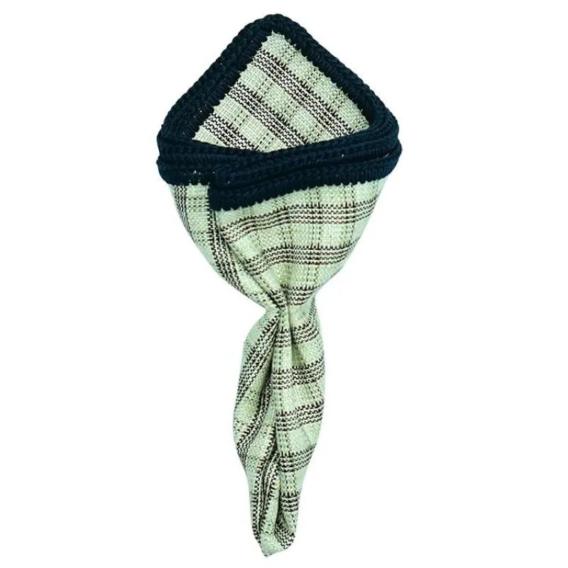 Angelo Cremisi with Navy Blue Signature Border sold by Sebastian Cruz Couture