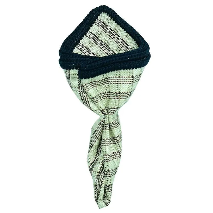 Angelo Cremisi with Navy Blue Signature Border sold by Sebastian Cruz Couture