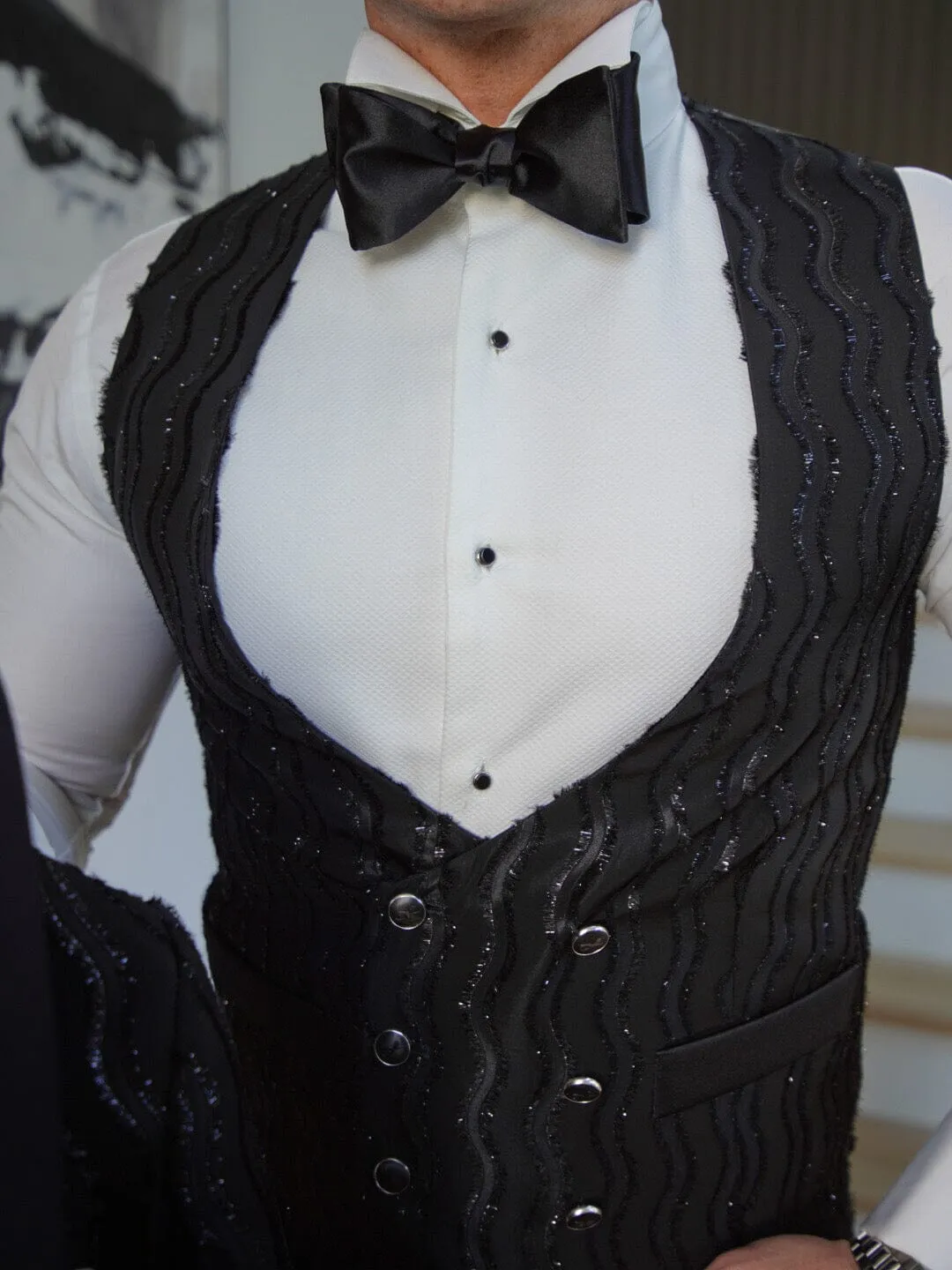Rippled Inox Double Breasted Waistcoat @ The Vault sold by Sebastian Cruz Couture product image thumbnail 2