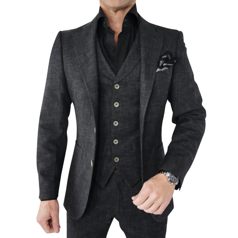 Onyx Lino Tweed Jacket sold by Sebastian Cruz Couture