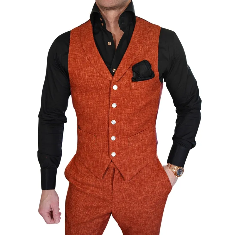 Brick Lino Tweed Ciottoli Waistcoat sold by Sebastian Cruz Couture