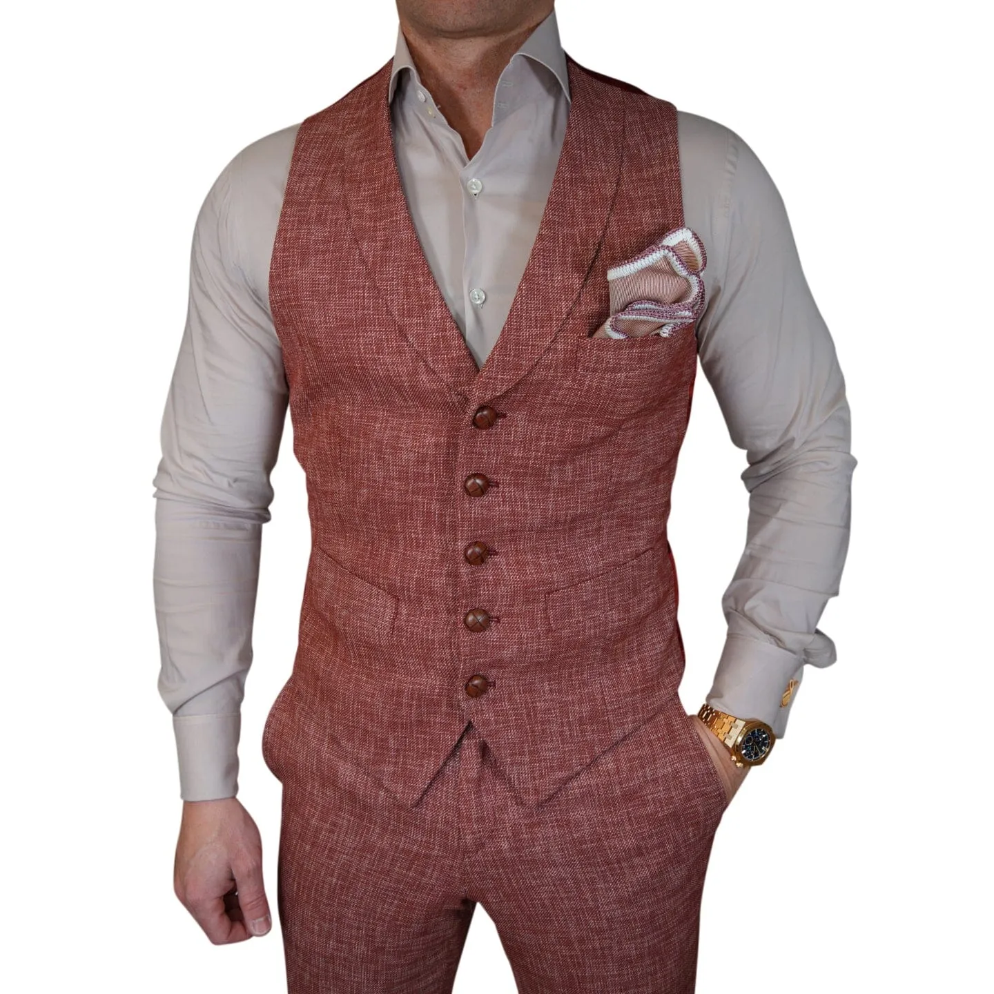 Currant Lino Tweed Ciottoli Waistcoat @ The Vault sold by Sebastian Cruz Couture