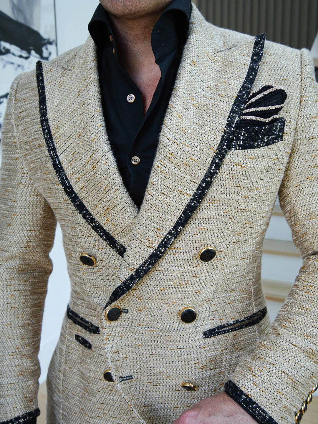Tan Cestino Double Breasted Jacket sold by Sebastian Cruz Couture product image thumbnail 2