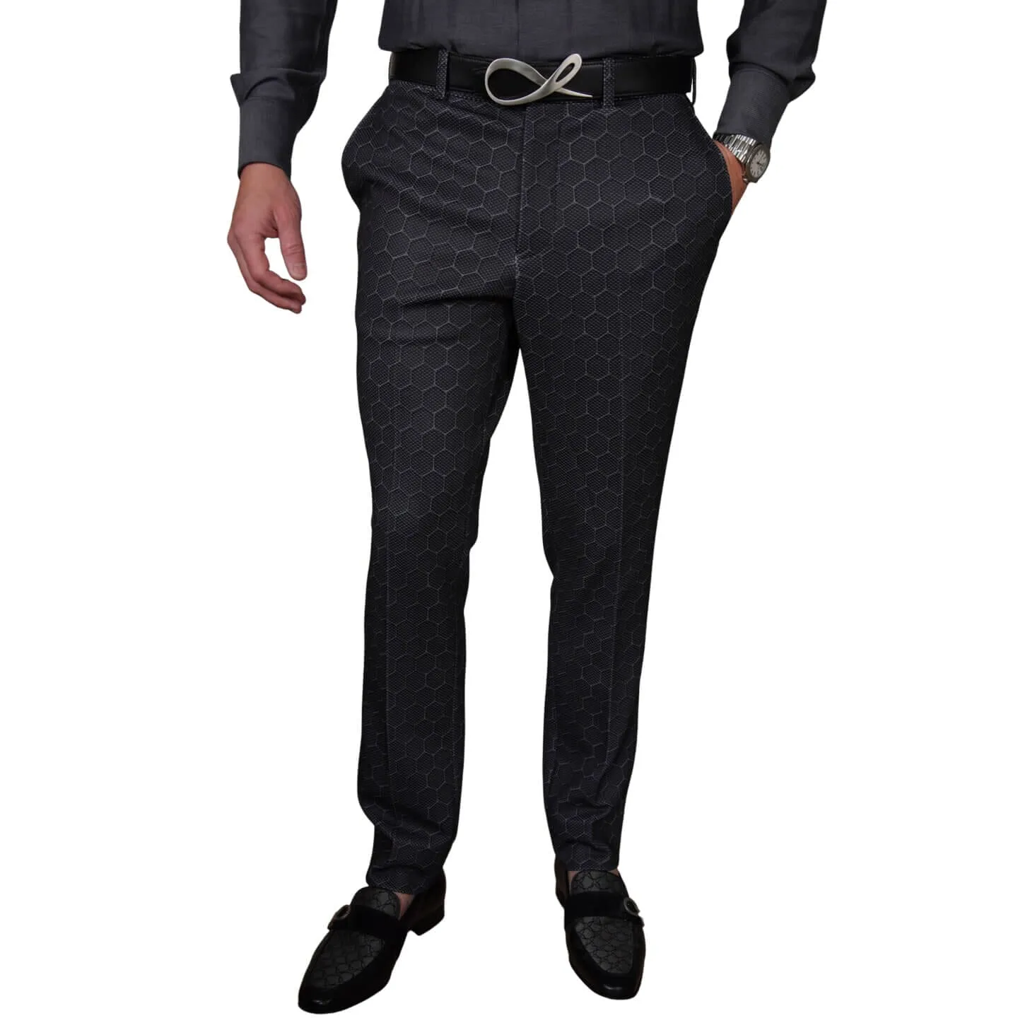 Charcoal Honeycomb Luxury Performance Trousers sold by Sebastian Cruz Couture product image thumbnail 2