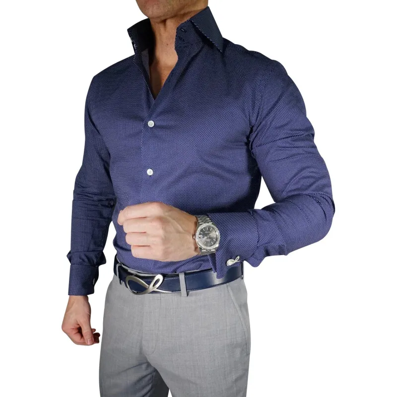 Navy Mini Dot Dress Shirt made by Sebastian Cruz Couture