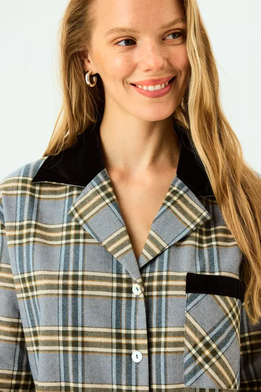 Checked Cotton-Flannel Set in Blue and Grey Checkered sold by Sleeper