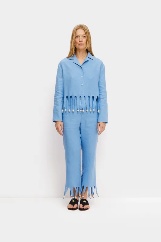 Lambada Fringed Linen Pants in Blue sold by Sleeper