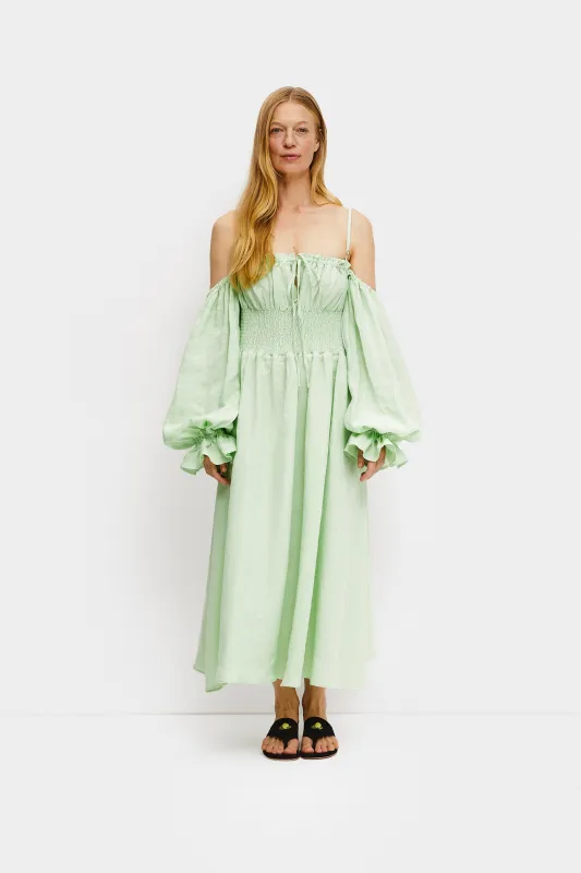 Cancan Linen Maxi Dress in Green sold by Sleeper
