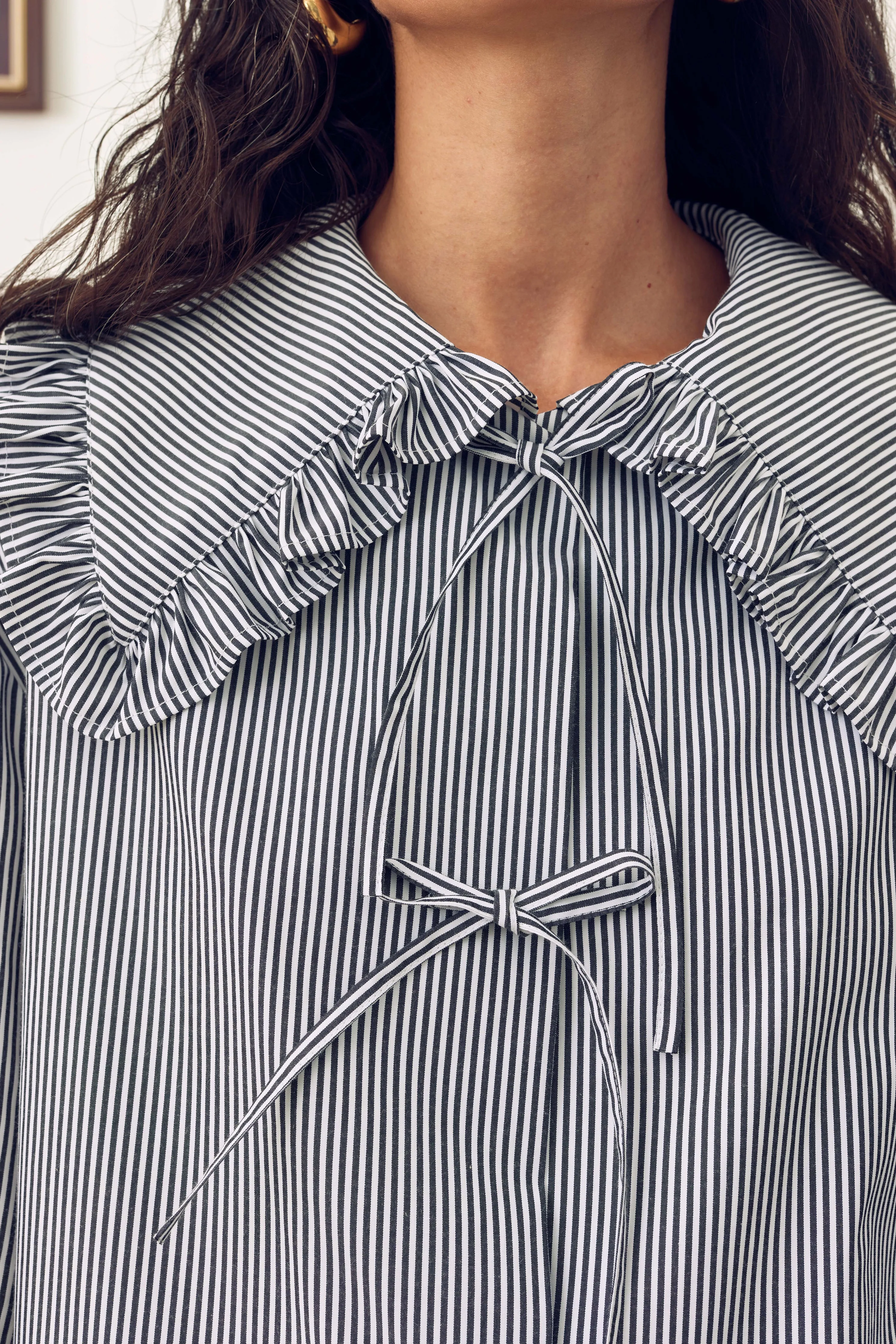 Lybid Cotton Pajama Set with Ruffled Collar in Black Stripes sold by Sleeper product image thumbnail 2