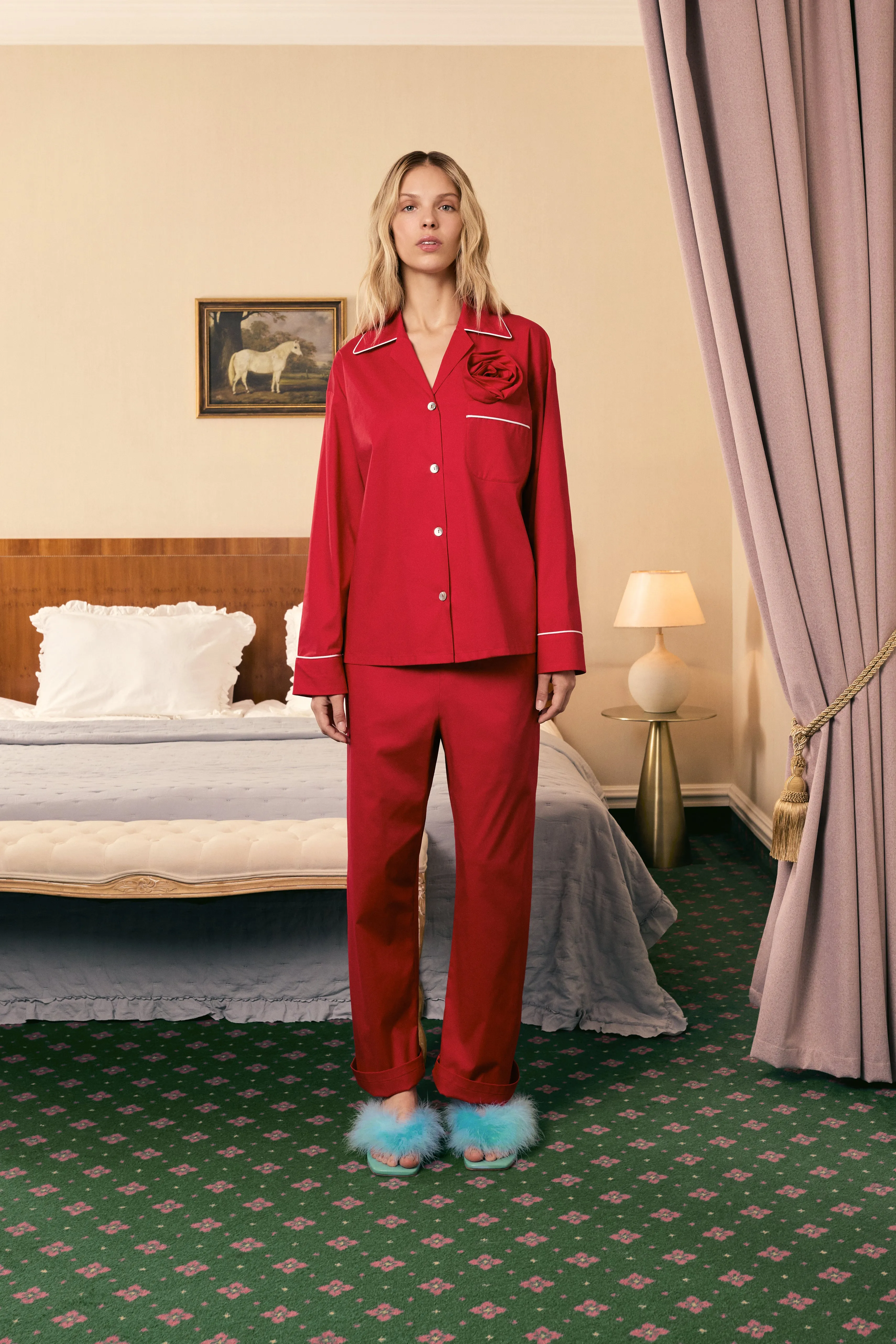 The Rose Cotton Pajama Set in Red sold by Sleeper product image thumbnail 4