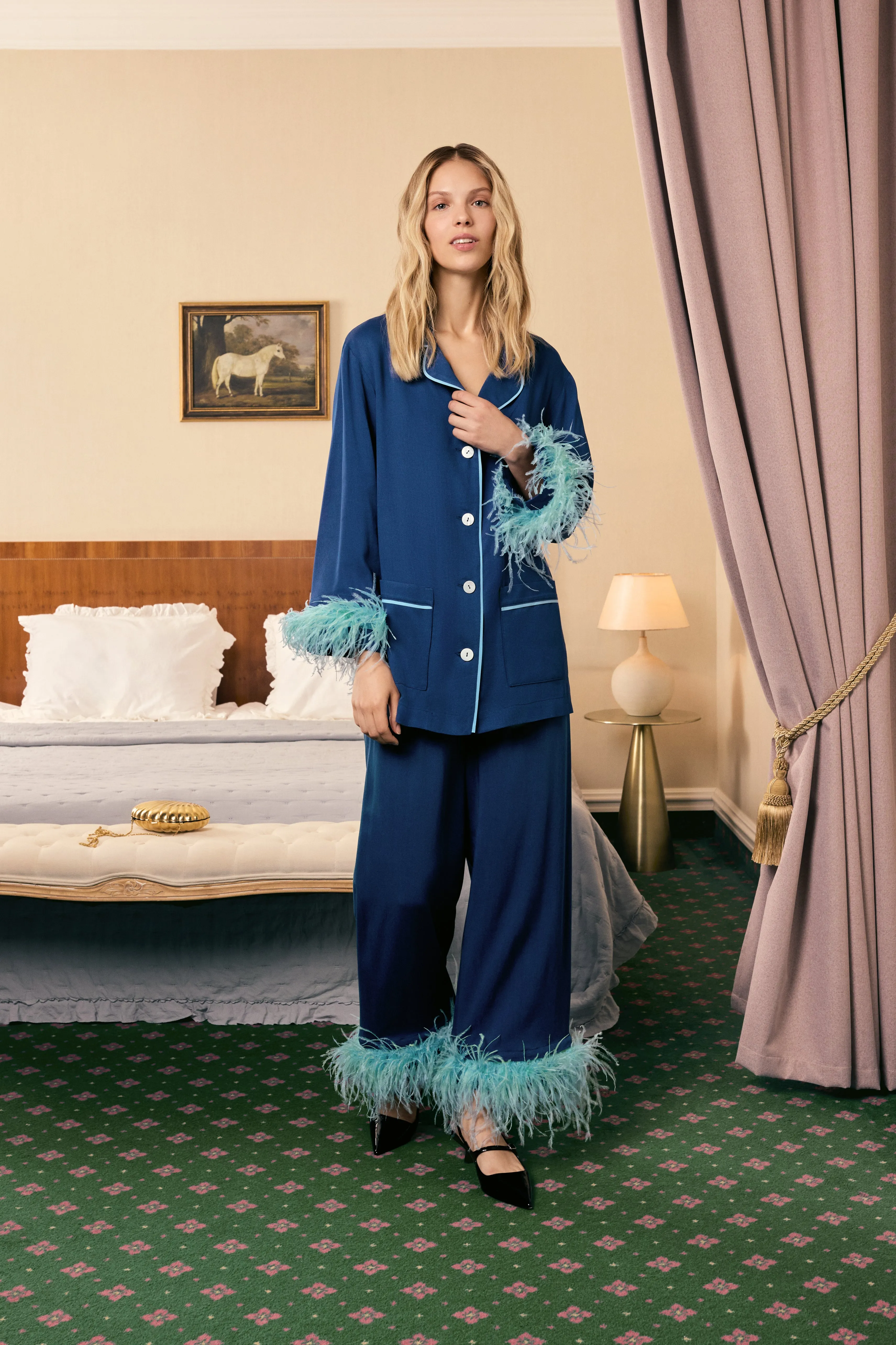 Party Pajamas Set with Detachable Feathers in Navy sold by Sleeper product image thumbnail 3