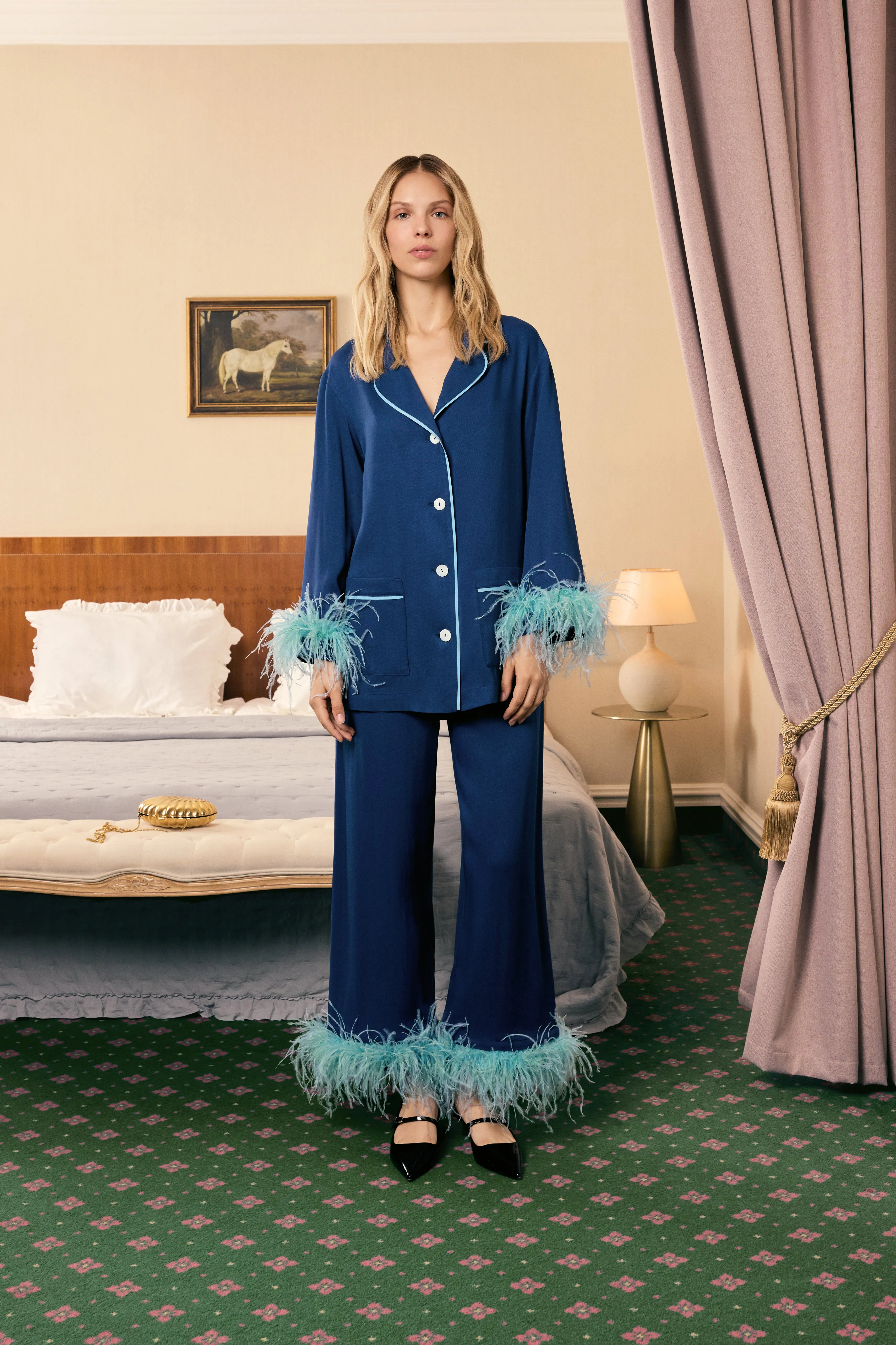 Party Pajamas Set with Detachable Feathers in Navy sold by Sleeper product image thumbnail 4
