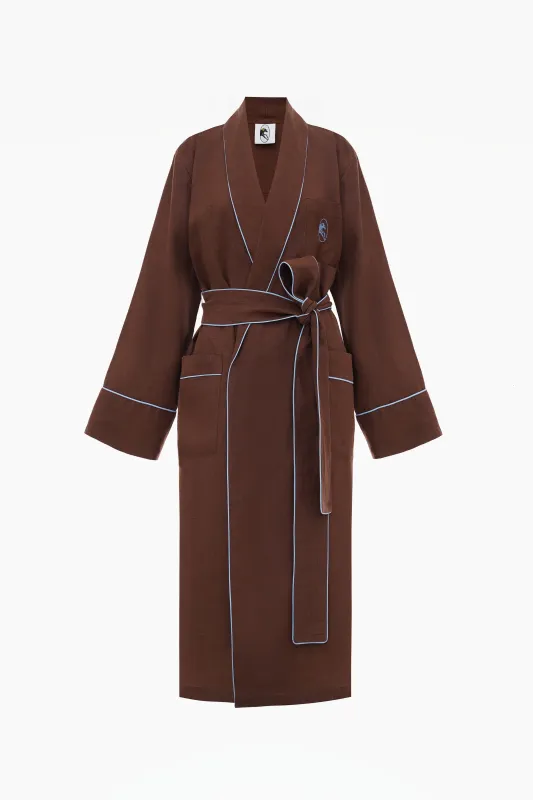 Paros Linen Unisex Robe in Brown sold by Sleeper