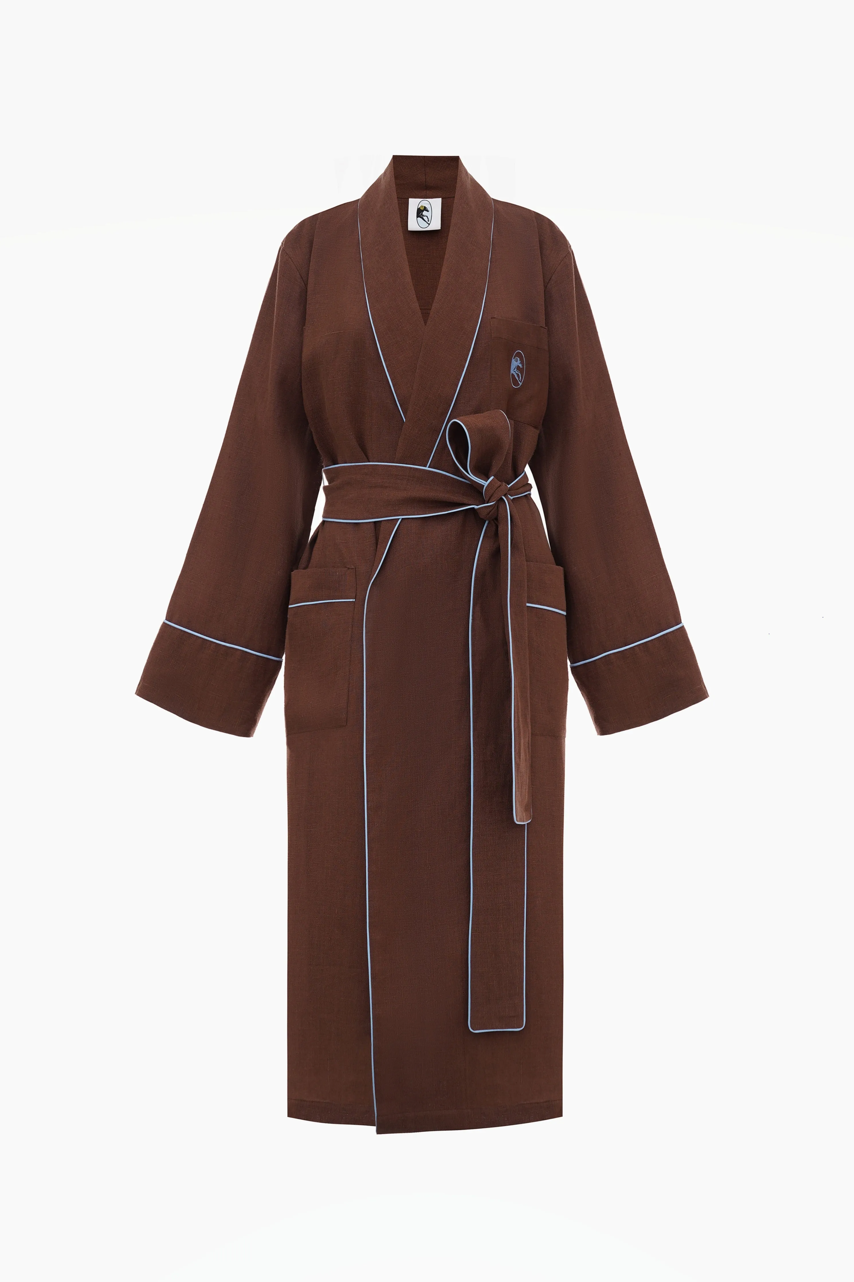 Paros Linen Unisex Robe in Brown sold by Sleeper