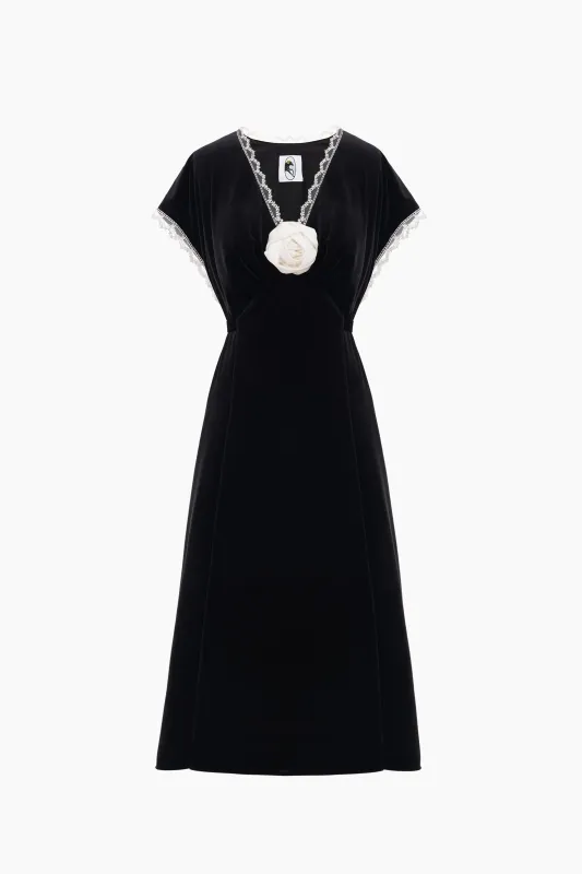 The Genus Rosa Velvet Dress in Black sold by Sleeper
