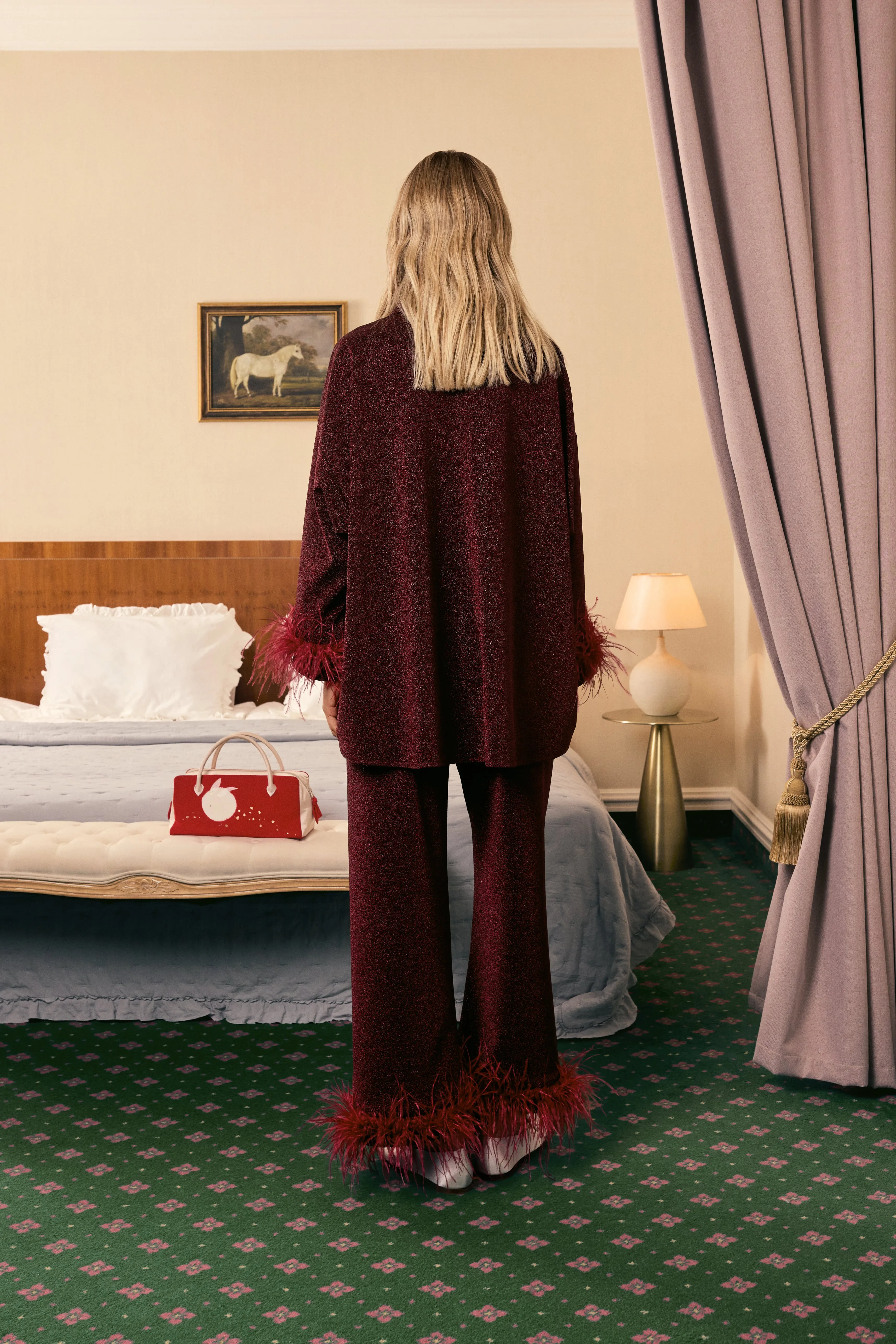 Cosmos Oversized Lurex Pajama Set in Burgundy sold by Sleeper product image thumbnail 4