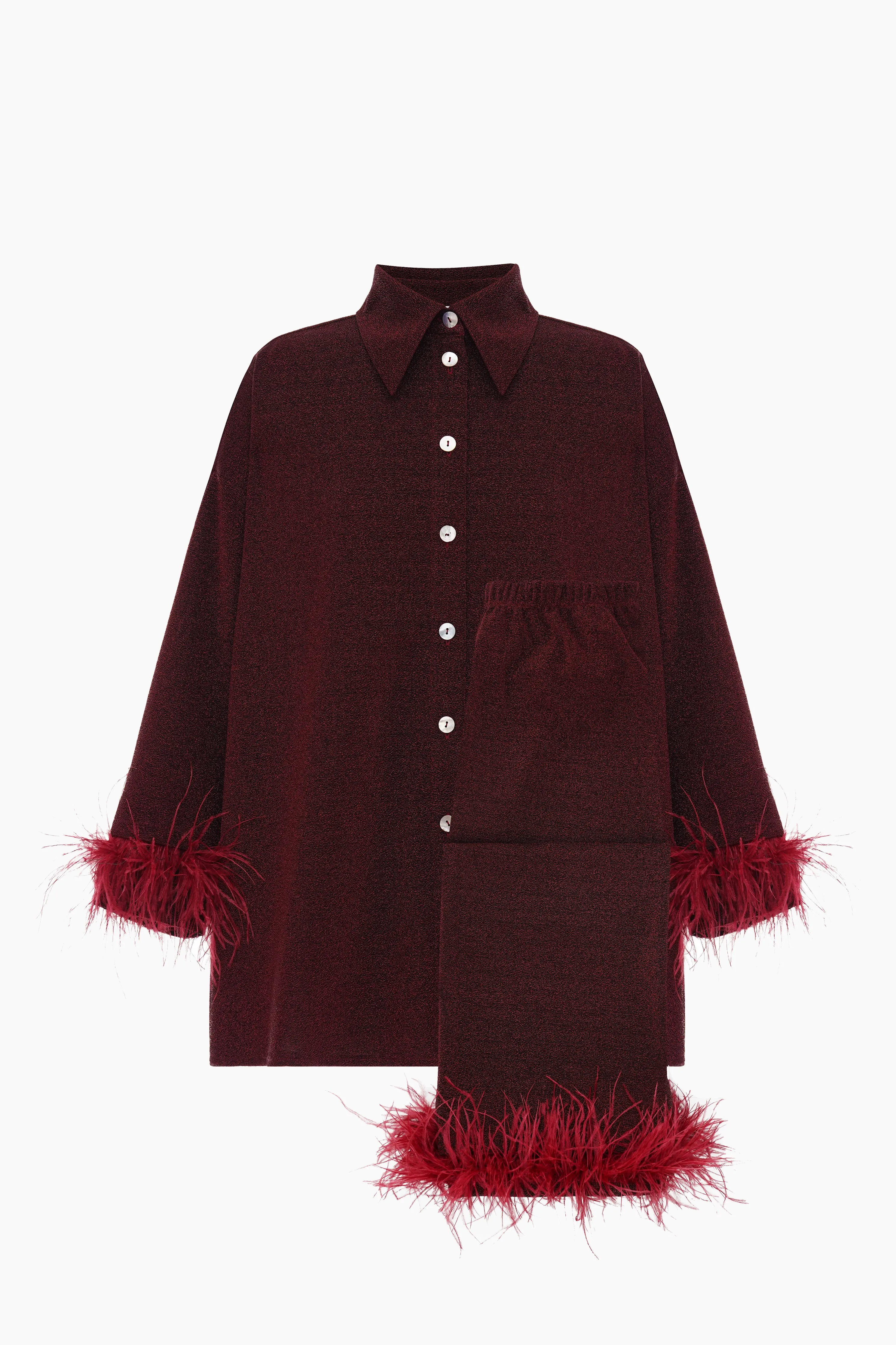 Cosmos Oversized Lurex Pajama Set in Burgundy sold by Sleeper