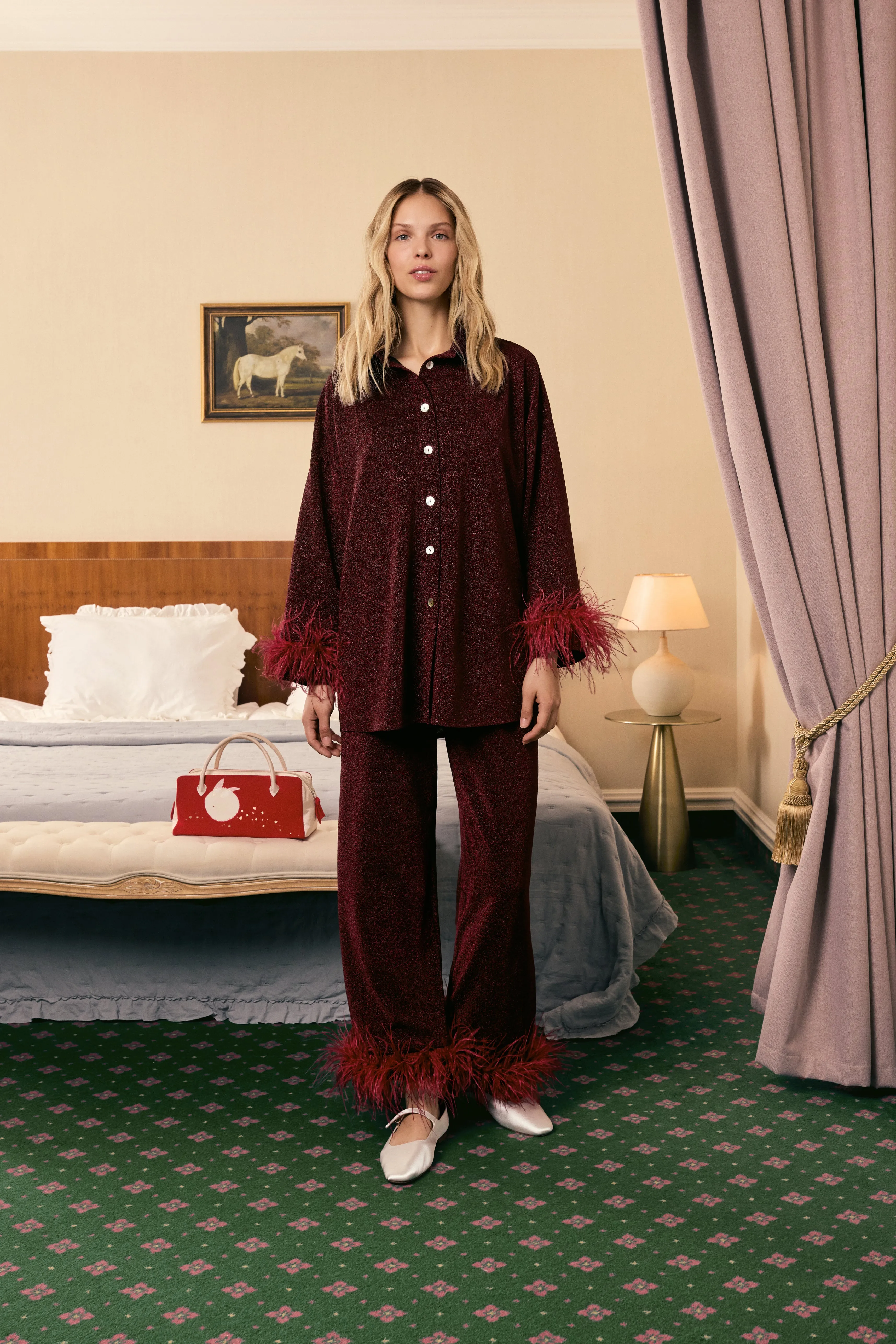 Cosmos Oversized Lurex Pajama Set in Burgundy sold by Sleeper product image thumbnail 5