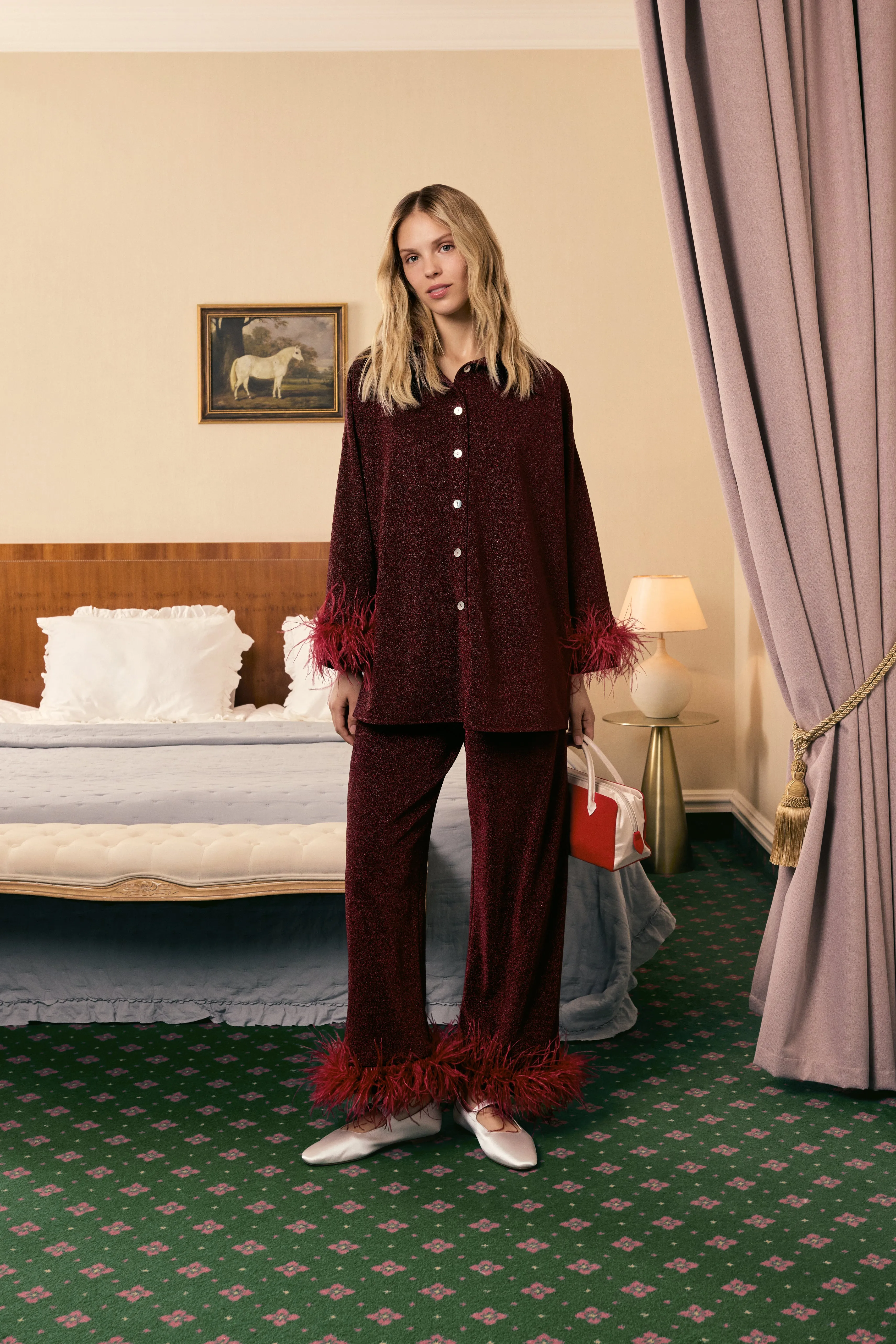 Cosmos Oversized Lurex Pajama Set in Burgundy sold by Sleeper product image thumbnail 2