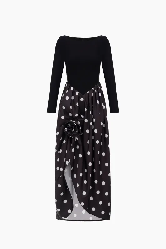 Aurora Maxi Dress in Black Polka Dot sold by Sleeper