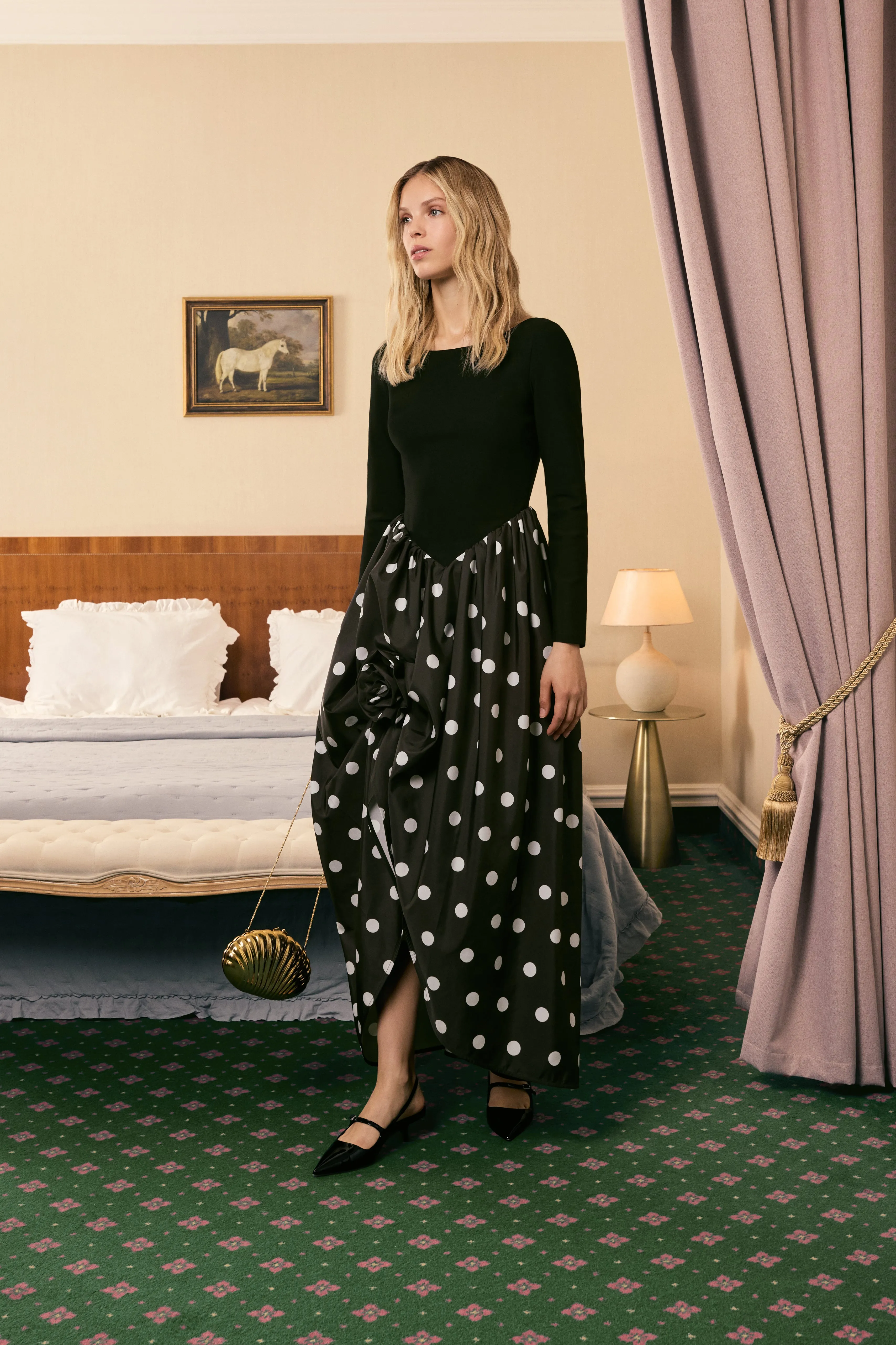 Aurora Maxi Dress in Black Polka Dot sold by Sleeper product image thumbnail 3
