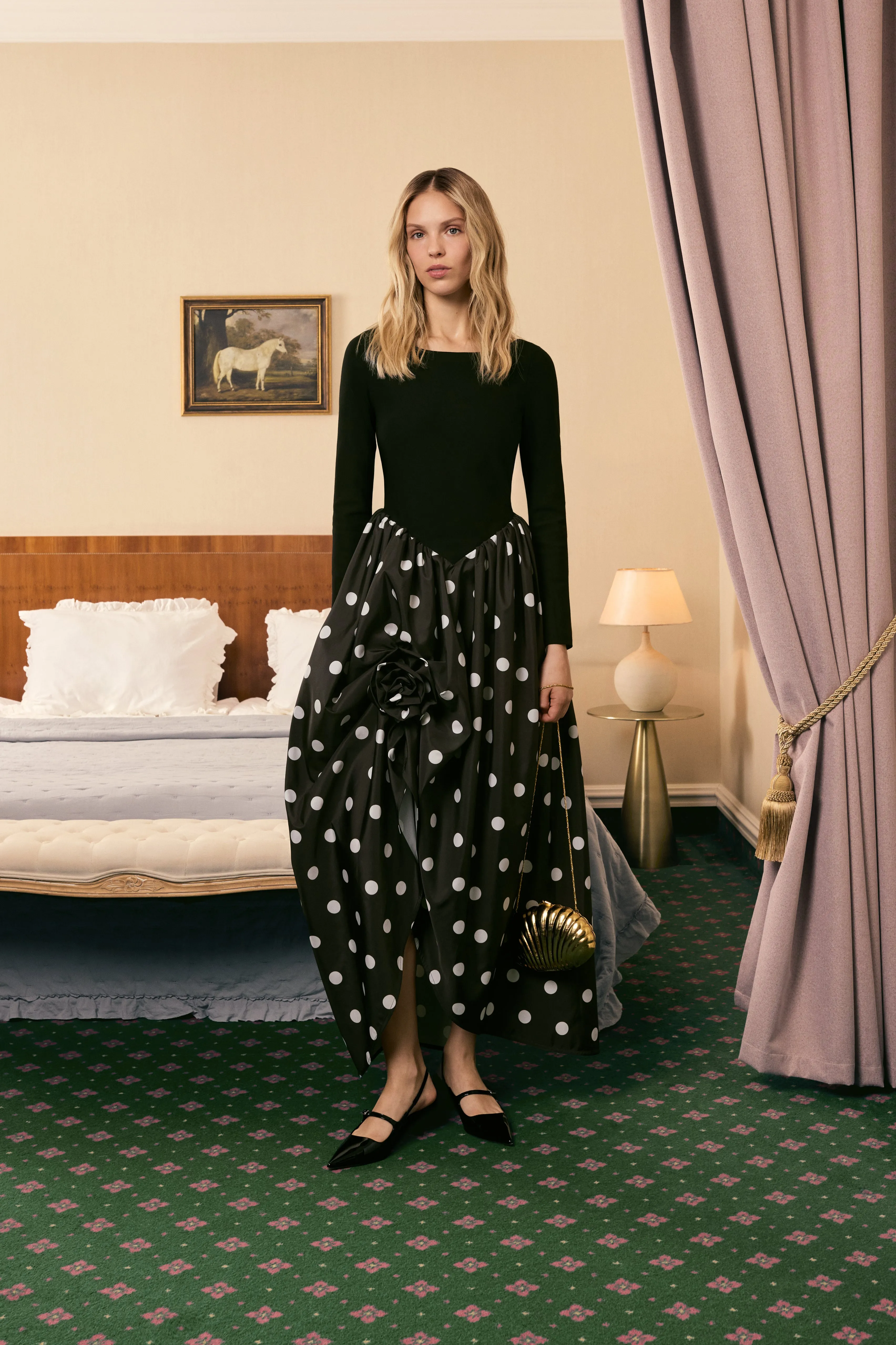 Aurora Maxi Dress in Black Polka Dot sold by Sleeper product image thumbnail 4