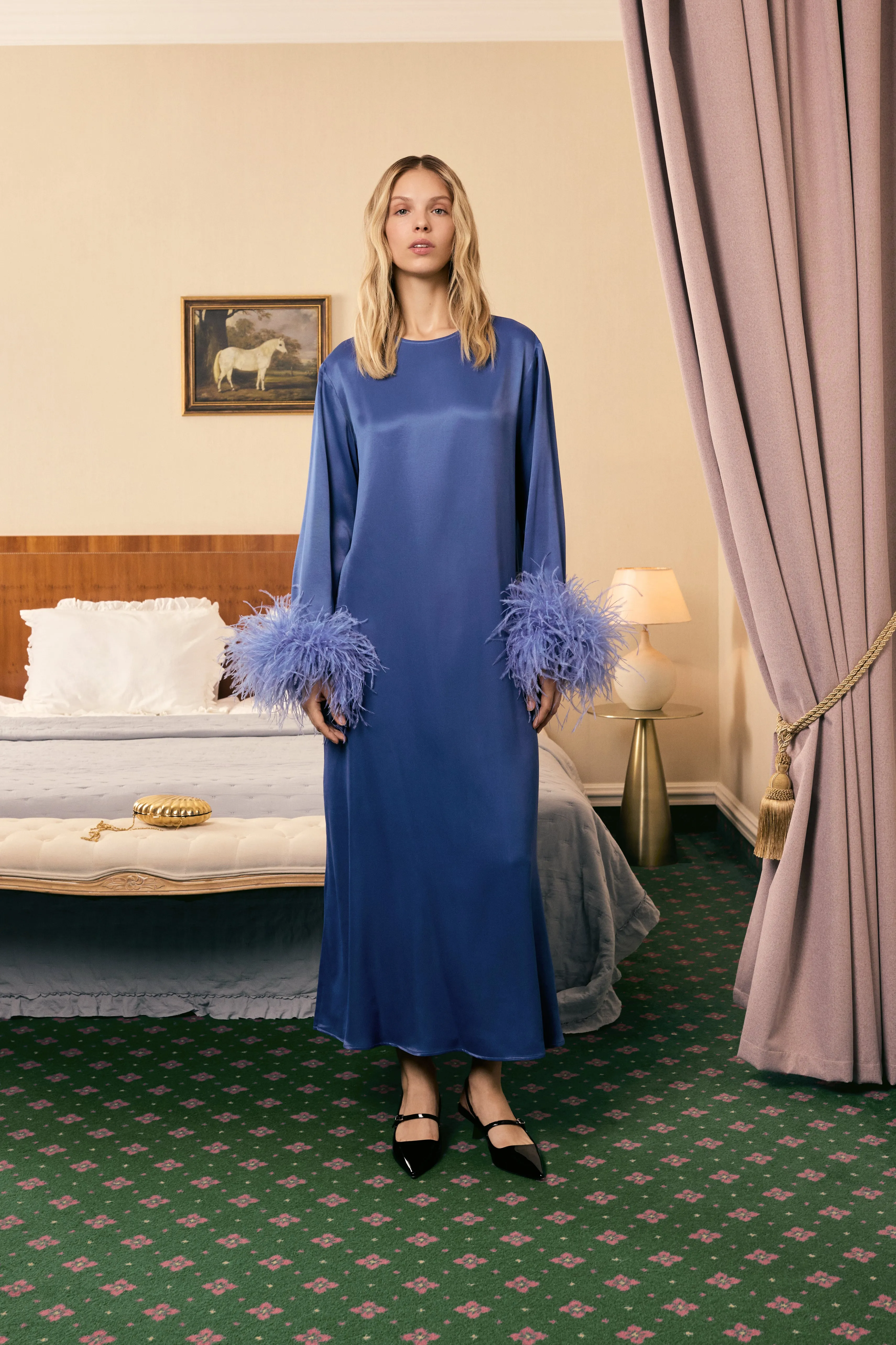 Suzi Maxi Dress with Detachable Feathers in Navy sold by Sleeper product image thumbnail 3